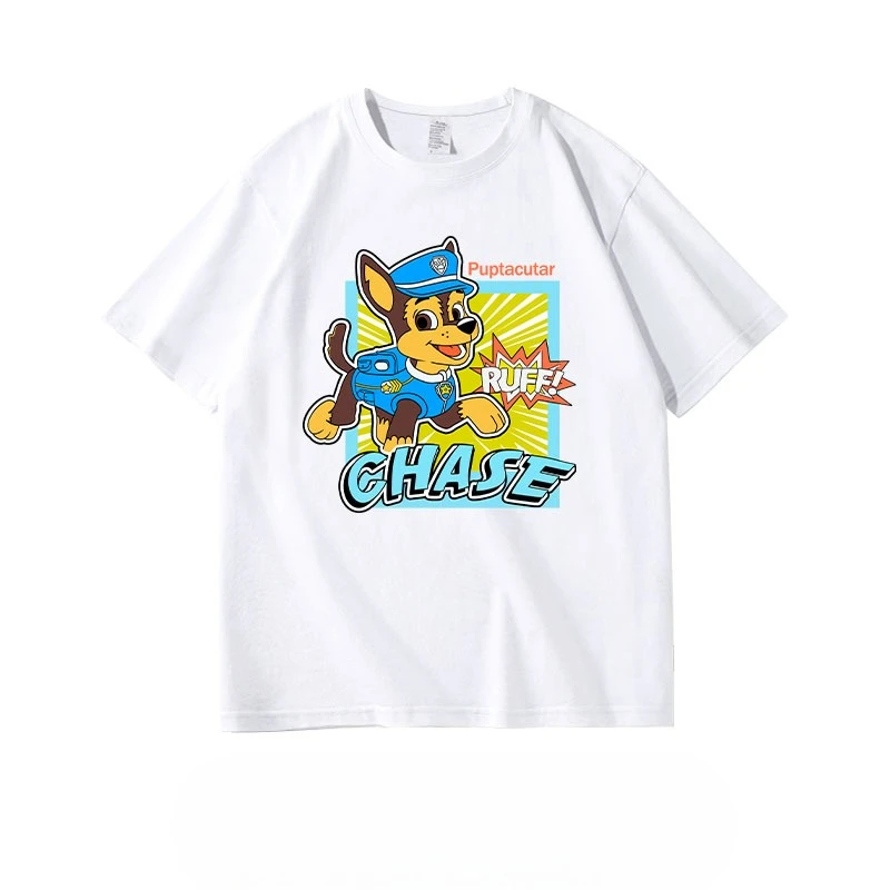 Paw Patrol T-Shirt Men Women Oversize White Short Sleeve Round Neck Cartoon Dog Crewneck Casual Summer Cotton Top Tee Unisex