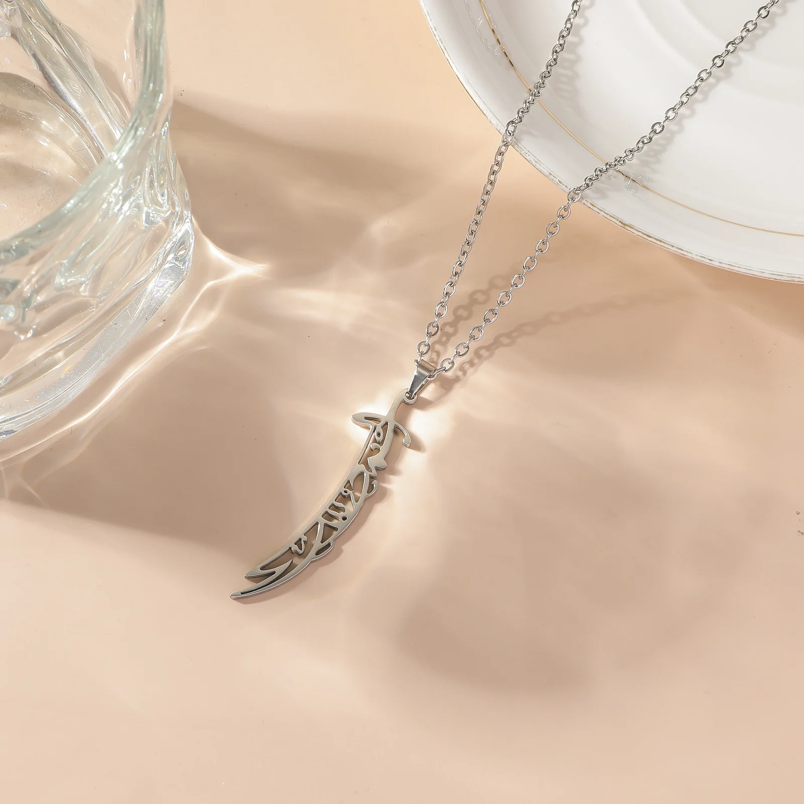Muslim Islamic Zulfiqar Sword Necklace 304 Stainless Steel Hollow Arabic Text Pendant Multi-Occasion Neck Jewelry - view 4