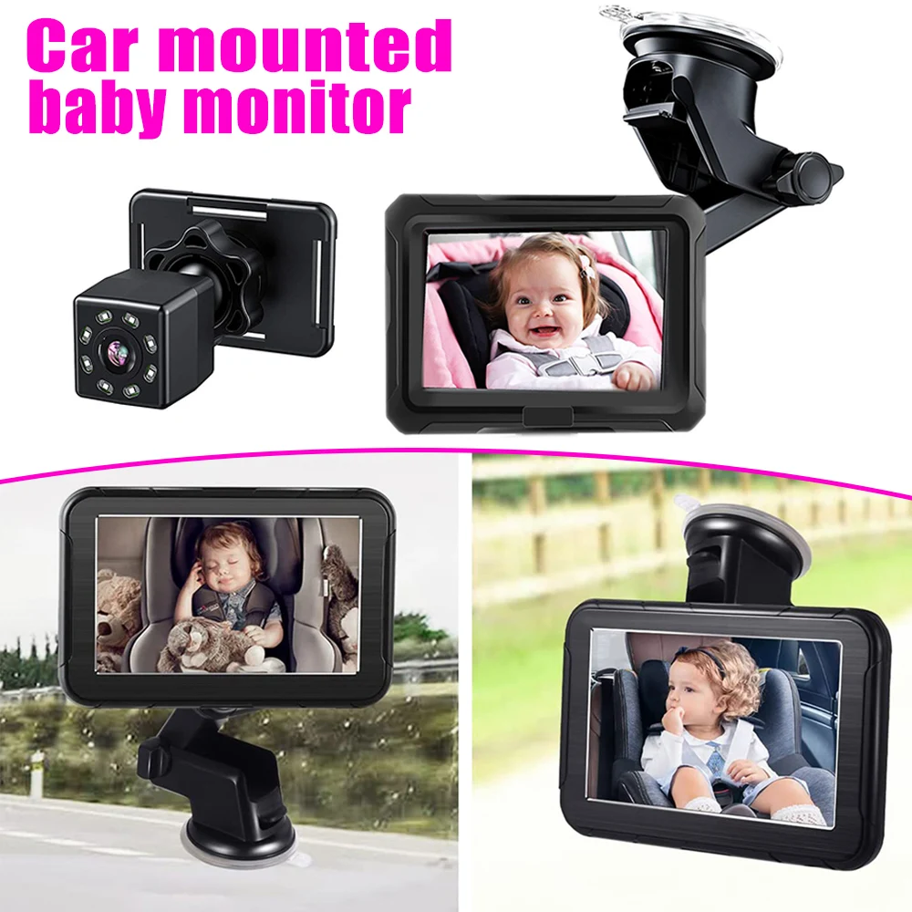 HD 1080P Car Baby Monitor Full Color Infrared Baby Monitor with Camera 4.3 Inch IPS Screen Night Vision for Baby Pets