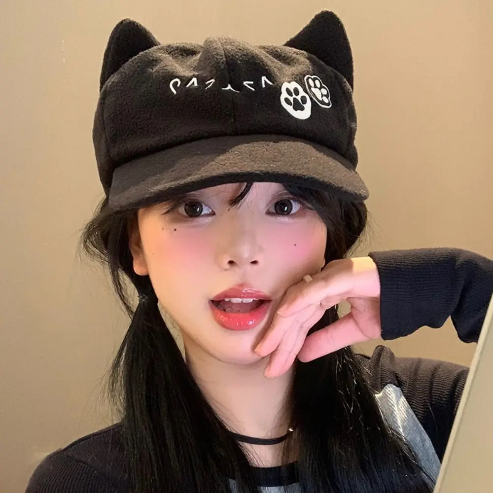 Versatile Peaked Cap Cat Ears Baseball Cap Y2k Anime Octagonal Hat Korean Cat Claws Embroidery Baseball Hat Men