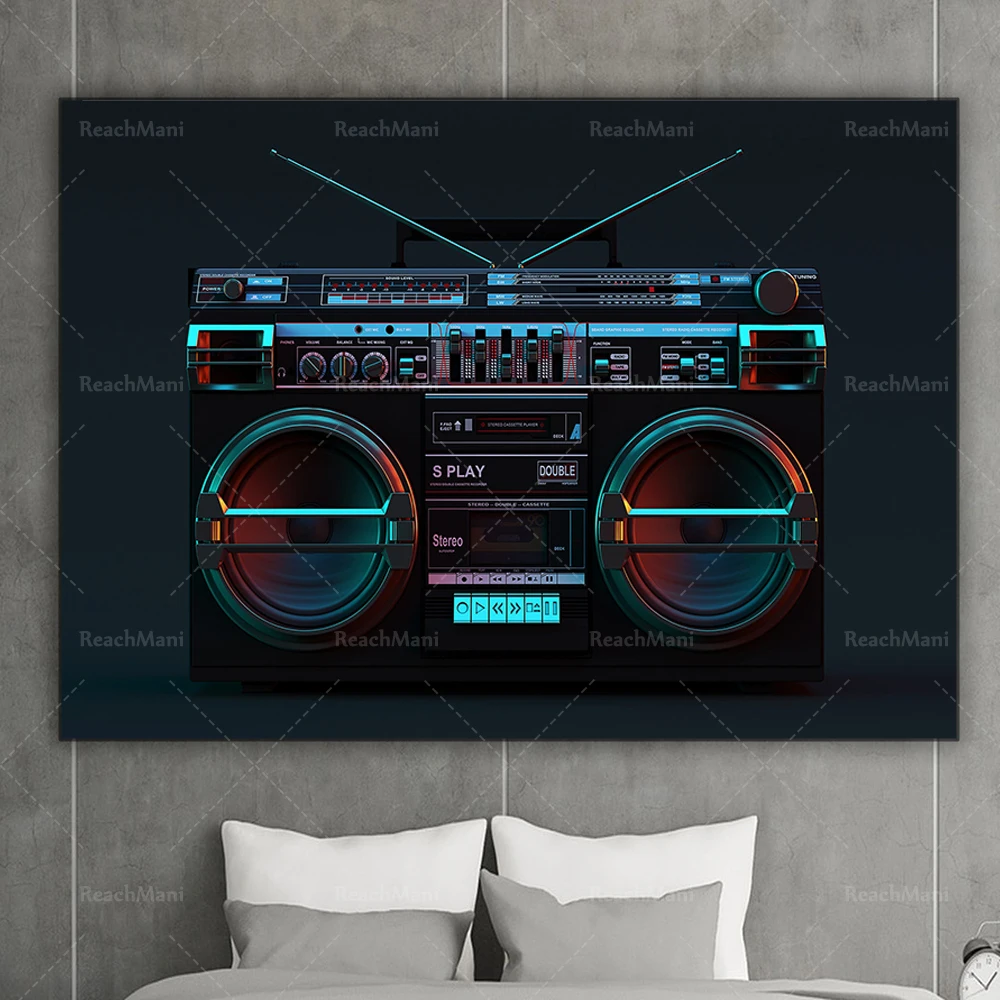 Vintage Audio Tape Print, Boombox Broadcast Art, Ghetto blaster Poster, Vintage Tape, Audio Recorder Boombox 80s Print on Canvas