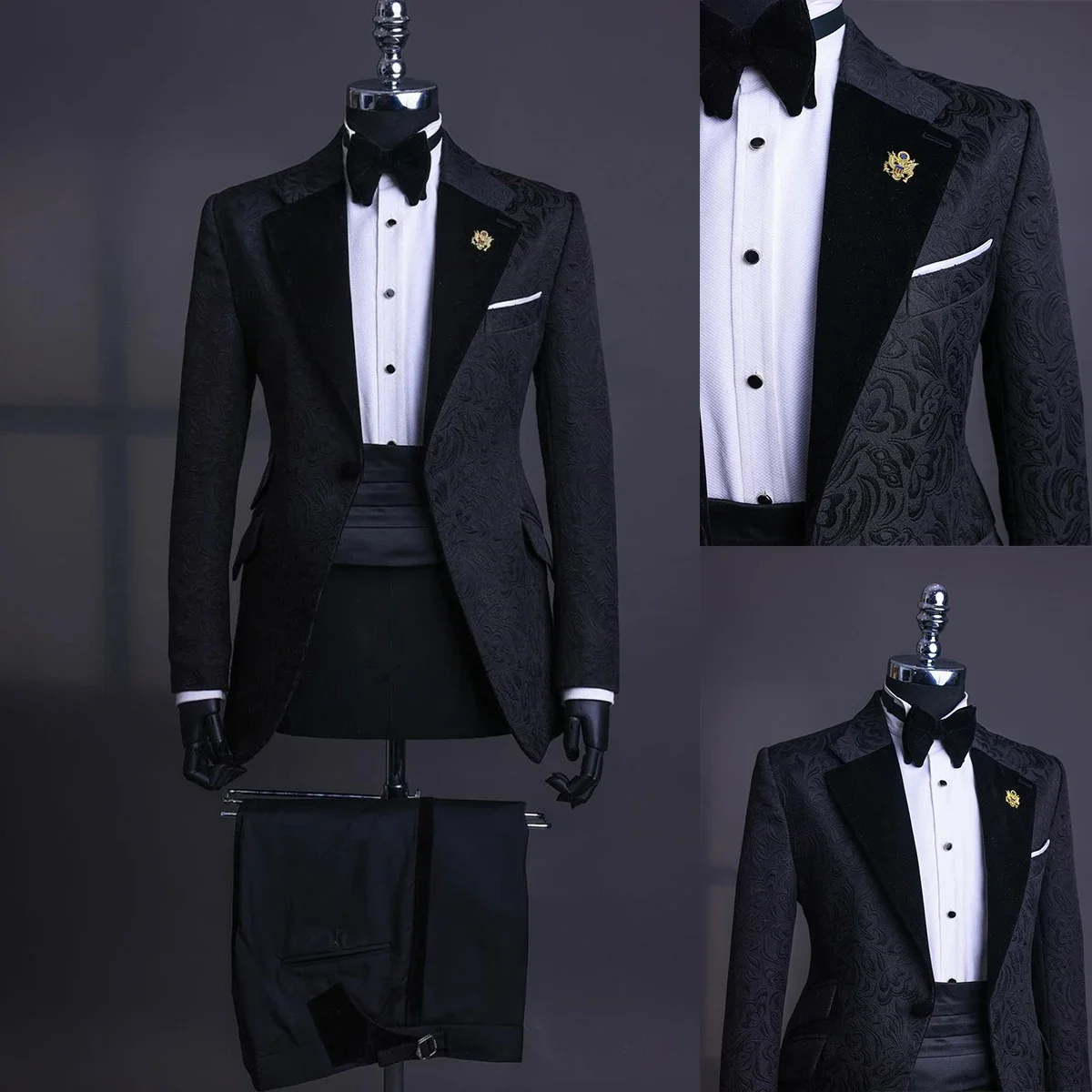 Traje de dos piezas a medida para hombre, Blazer con solapa de terciopelo con visera, un botón, boda, Delgado, hecho a medida, talla grande