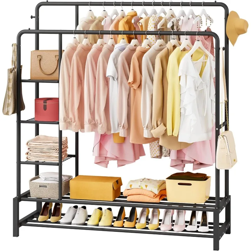 

47'' * 67'' Heavy Duty Clothes Rack, Double Rods Clothing Racks for Hanging Clothes, Garment Rack with 5 Tier Closet Sh