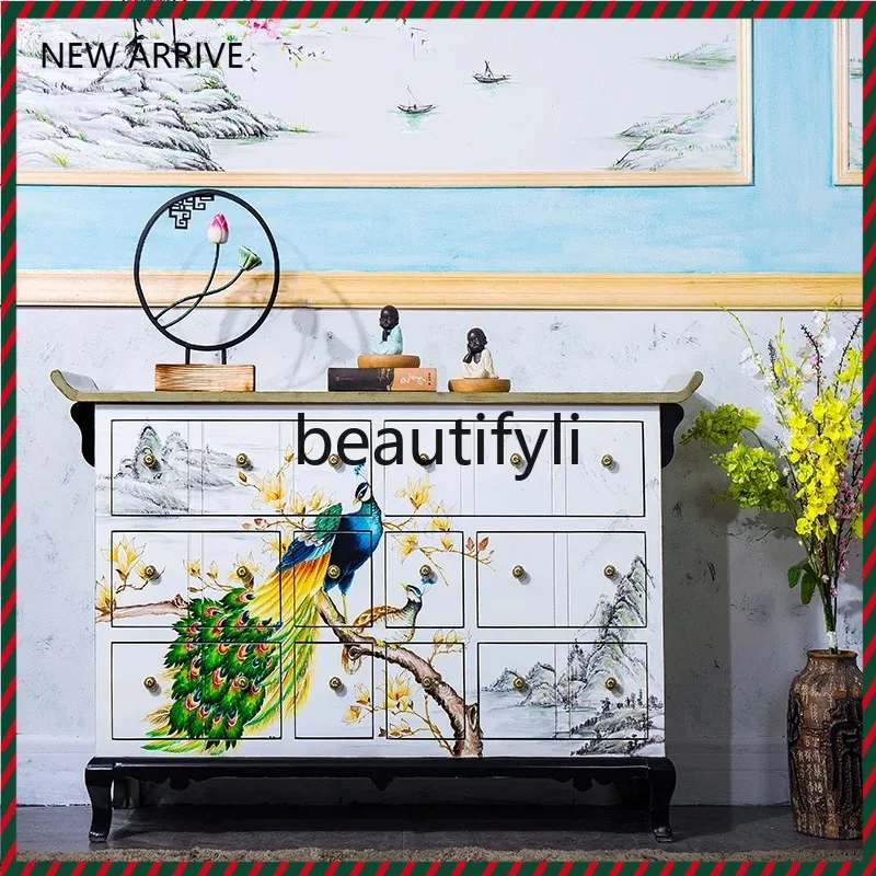 

D2520 American Country Living Room Entry Entrance Cabinet Hand Painted Neoclassical Villa Decoration Cabinet