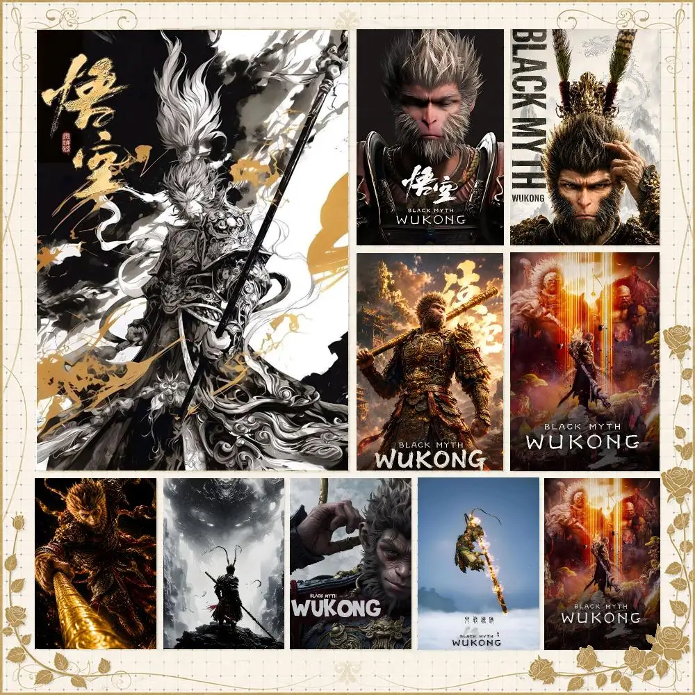 Game Fantasy B-Black Myth Wukong Poster Wall Art Bedroom Living Room Dorm Bar Cafe Gym Studio Home Decor Gifts