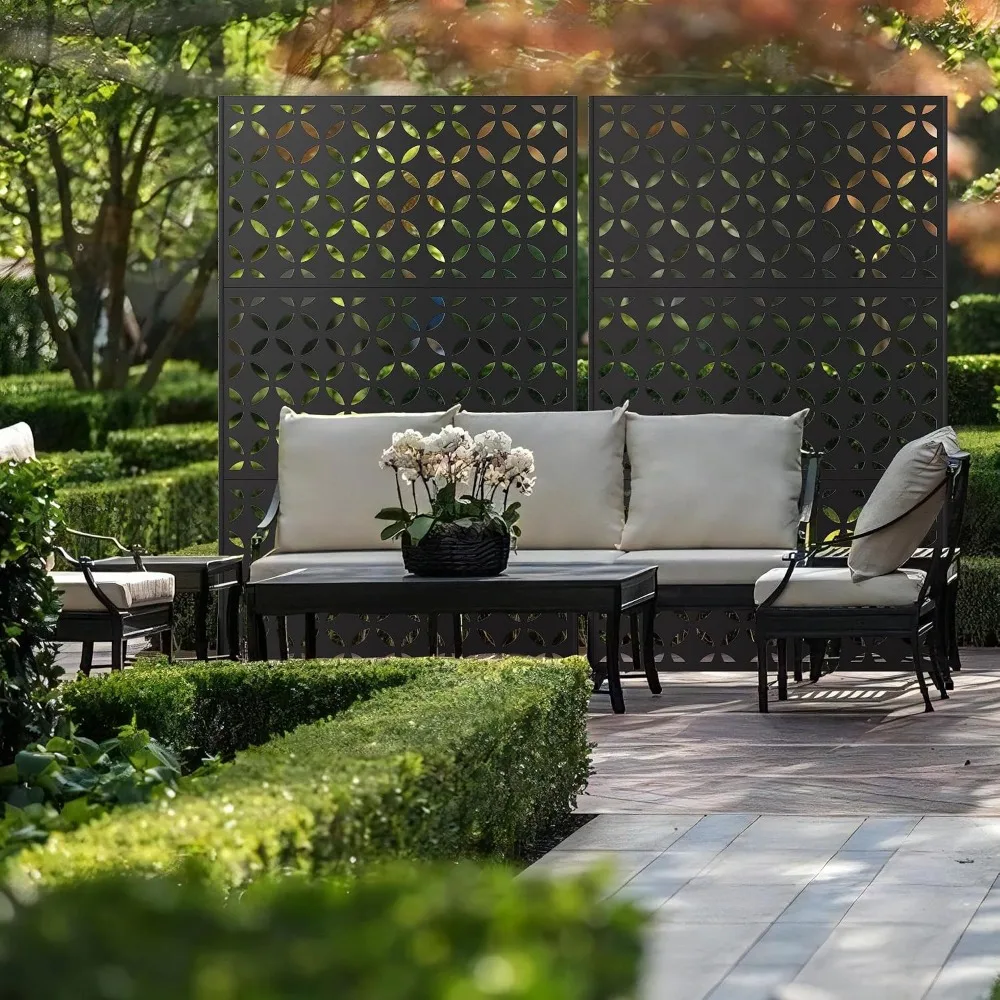 Metal Privacy Screen Outdoor Freestanding Patio Divider 72x44in Decorative Fence Panel with Stand