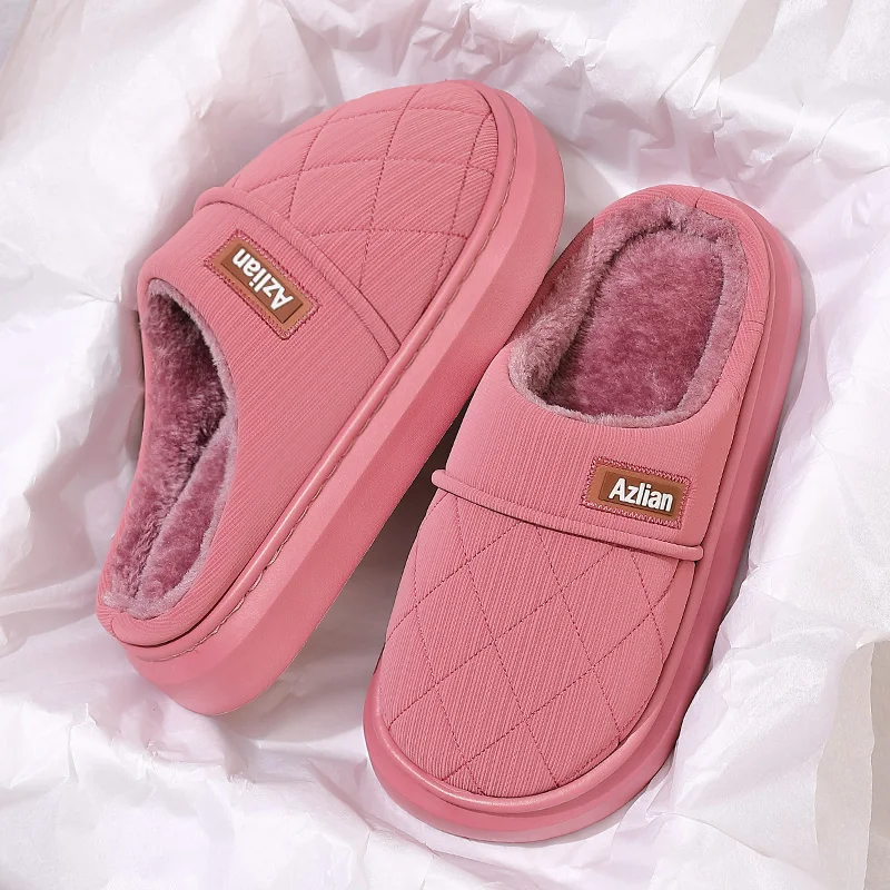 Winter-Wärme-Pantoffeln für Damen und Herren, gesteppte Diamant-Hausschuhe, dicke Plattform, mit Fleece gefütterte Mules, weiche Plüsch-Innenpantoffeln für das Schlafzimmer. – Detail 7