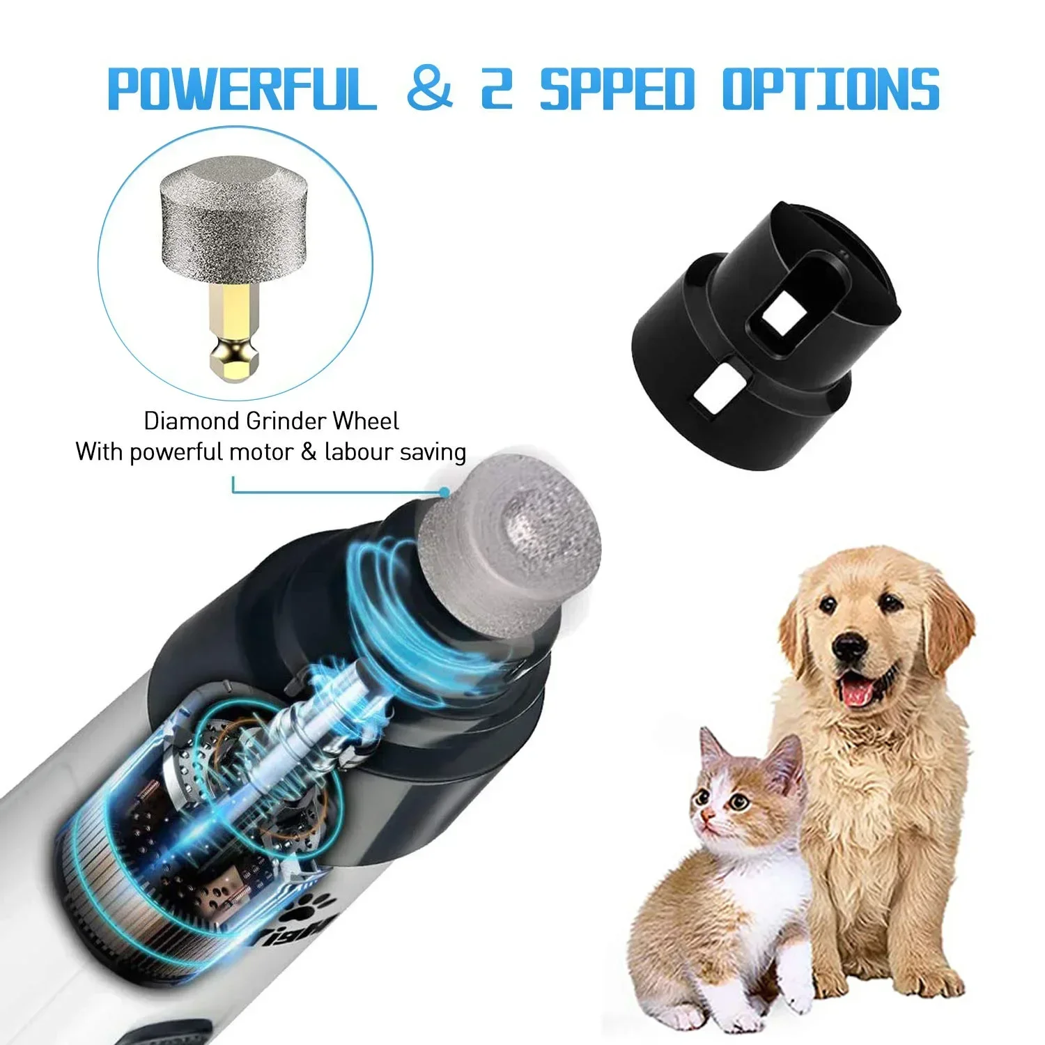 2-Speed 3-Port Pet Nail Polisher USB Charging And Plug-in Dual-Purpose Low-Noise Cat And Dog Electric Nail Beauty Polisher