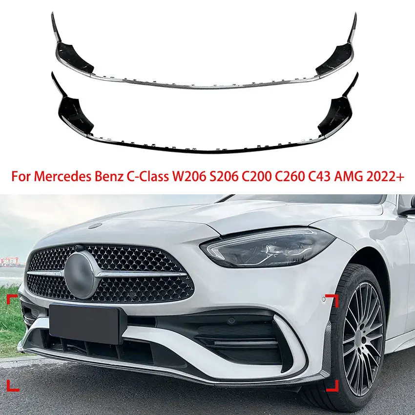 

For Mercedes Benz C-Class W206 S206 C200 C260 C43 AMG 2022+ Car Front Bumper Front Lip Splitter Diffuser Body Exterior Guard Kit