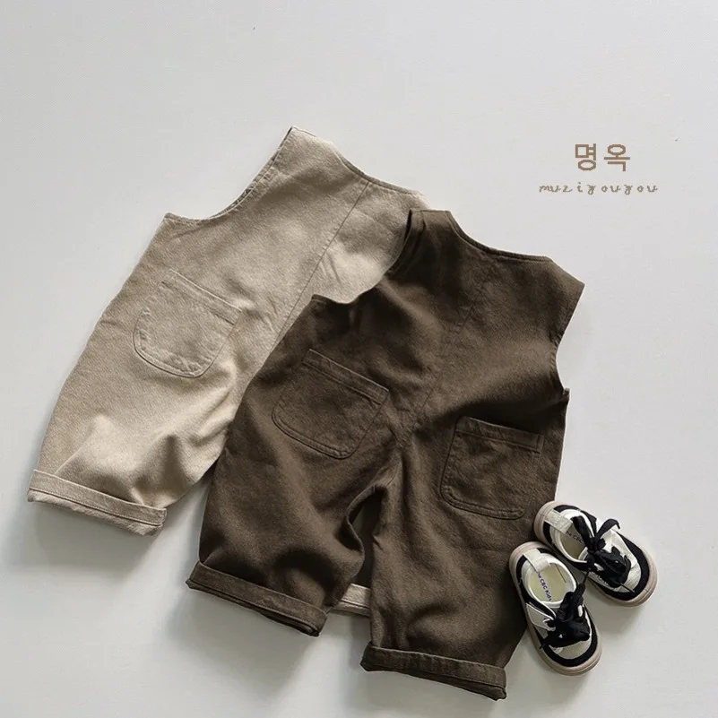 Spring Autumn New Children Overalls Solid Boys Casual Trousers Little Girls Overalls Cotton Baby Strap Pants Cute Kids Clothes