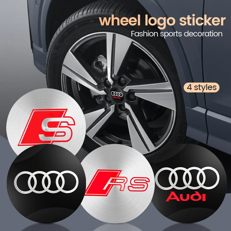 56mm 4Pcs Car Wheel Hub Caps Emblem Stickers Decoration for AUDI A3 A4 A5 A7 A8 A1 R8 TT Q3 Q5 Q7 S3 S4 S5 S6 Sline RS