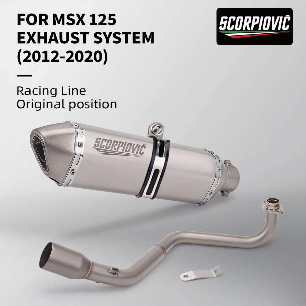 For MSX 125 GROM Motorcycle Slip On Escape Exhaust Horizontal Header 370mm Small Hex Tail Muffler Set