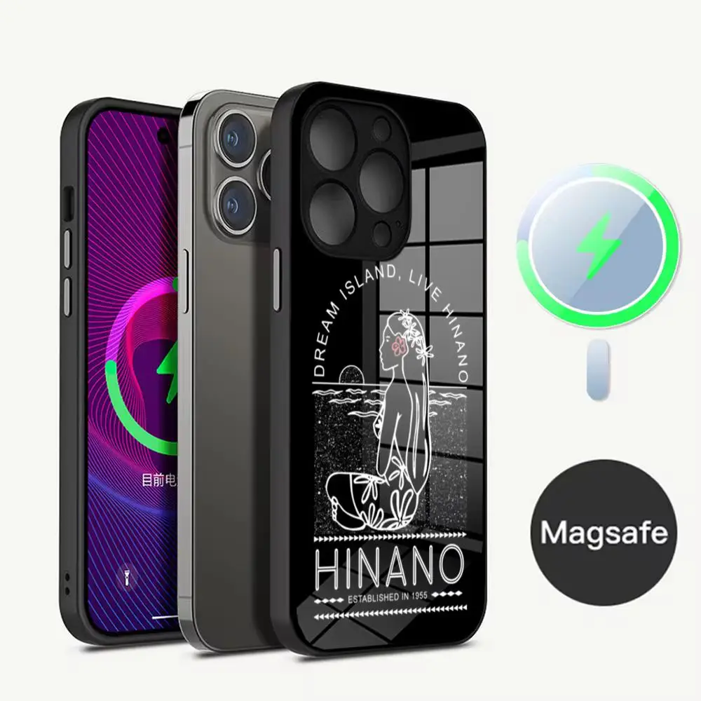 Hinano Tahiti Girl Beach Phone Case Tempered Glass For IPhone16 11 14 15 12 Pro 14 Plus 13 Pro MAX iphone Magnetic charging Cove