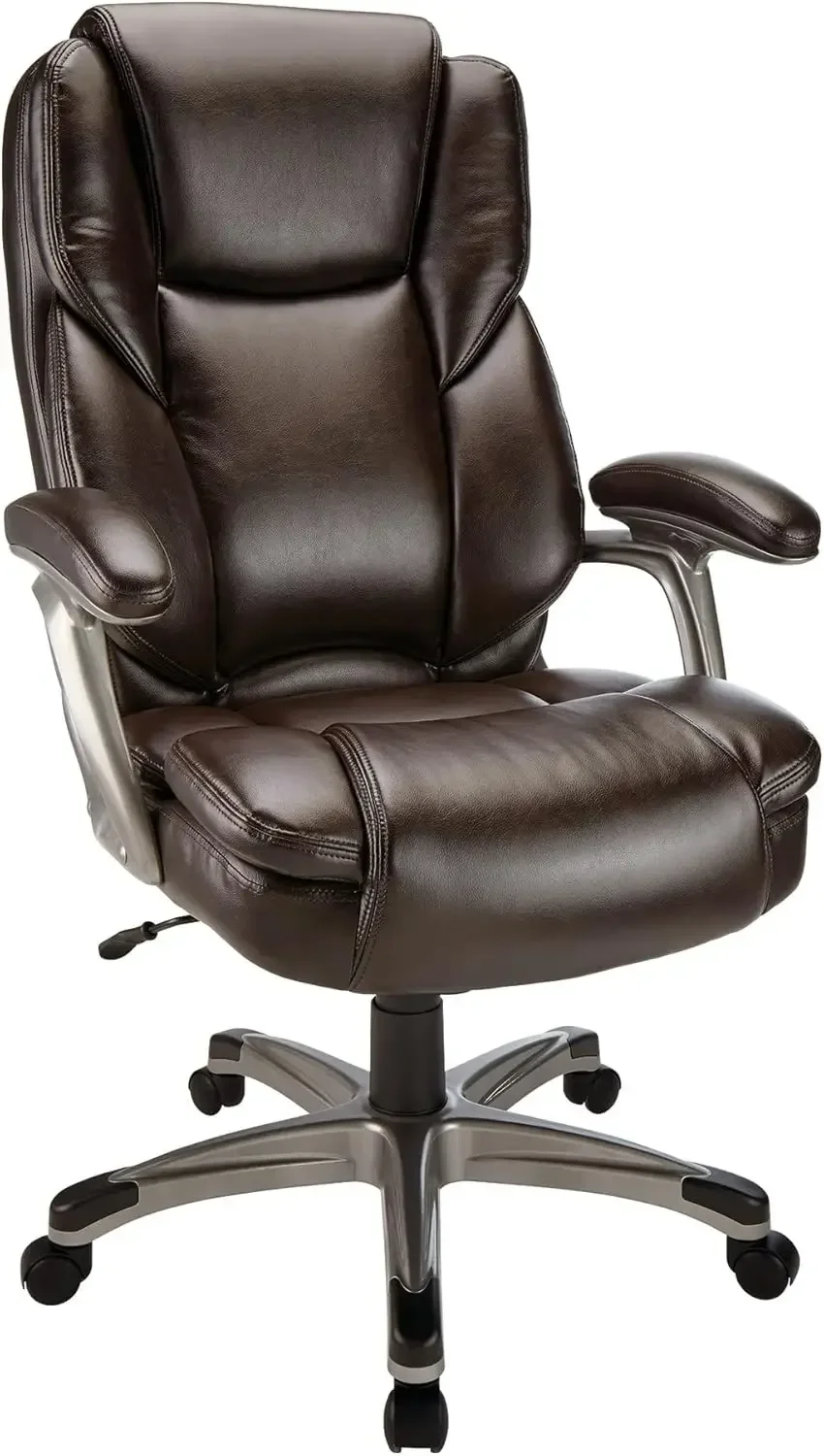 Cressfield Bonded Leather High-Back Chair, Brown/Silver