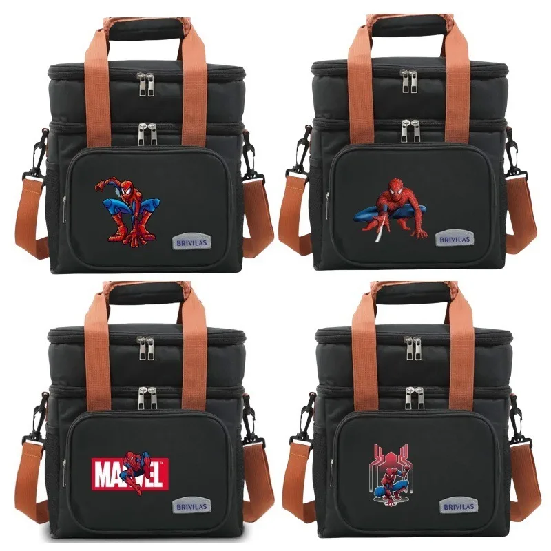新しいスパイダーマンプリント断熱トートバッグ女性用二層ランチクーラーバッグポータブルピクニック旅行バッグ女性用トートバッグ