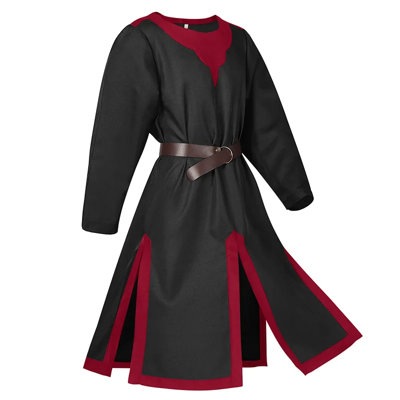 Mens Medieval Crusader Knights Templar Tunic Cosplay Costumes Renaissance Halloween Surcoat Warrior Black Plague Top