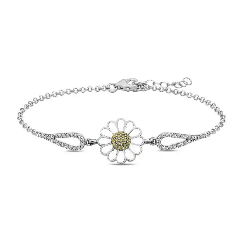 Silver Daisy Bracelet Zircon Stone Women 925 Sterling Jewelry Wedding Party Bİrthday Gift - Box - for - Bangle - Ladies - fashion