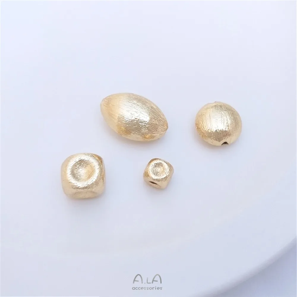 

14K gold wire drawing square bead flat round steamed bread bead oval separated bead diy chain jewelry with bead material