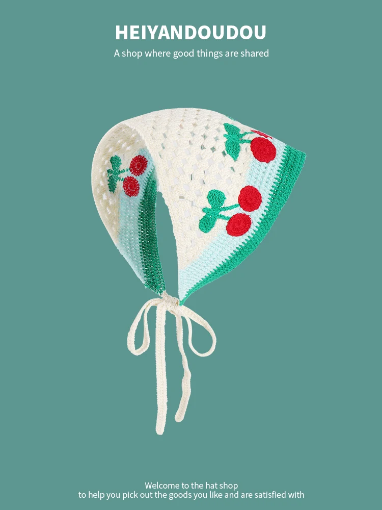 Dopamine Cute Sweet Knitted Triangle Towel Female Idyllic Seaside Vacation Photo Sunscreen Bag Head Scarf Headband