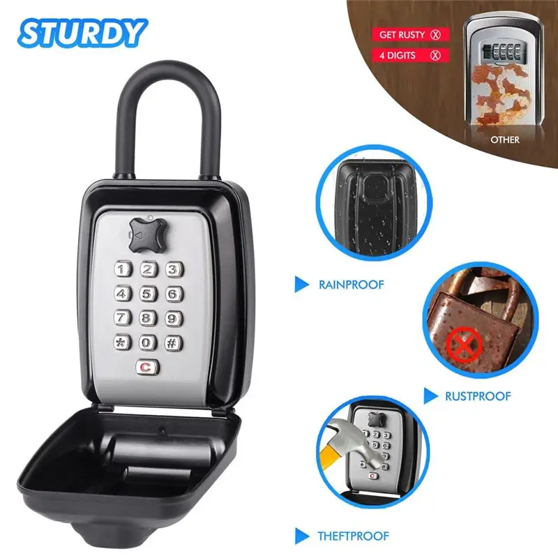 B62B-Key Safe -Spacious Resettable 12-Digit Combination Keypad Lock Box, Waterproof Key Safe Wall Mounted Lockbox For Home