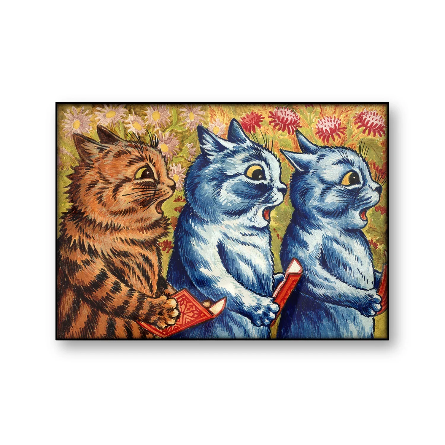 Vintage Poster Canvas Print Three Cats Singing Canvas Painting Louis Wain Wall Art Retro Picture Antique Art Home Decoration