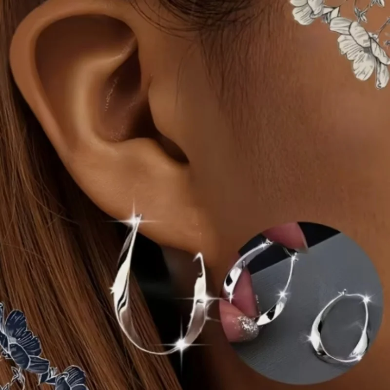 

NEW Arrival Silver Plated Geometric Twisted Arc Strip Hoop Earrings for Women Fine Jewelry Minimalist Accessories