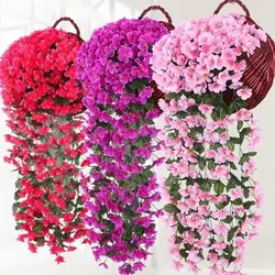 Cesta colgante flores artificiales violeta – Orquídea seda San Valentín