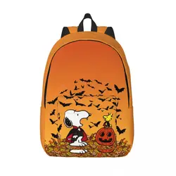 Custom S-Snoopys Halloween Pumpkin Canvas Backpacks for Women Men Water Resistant School College Bag Print Bookbag