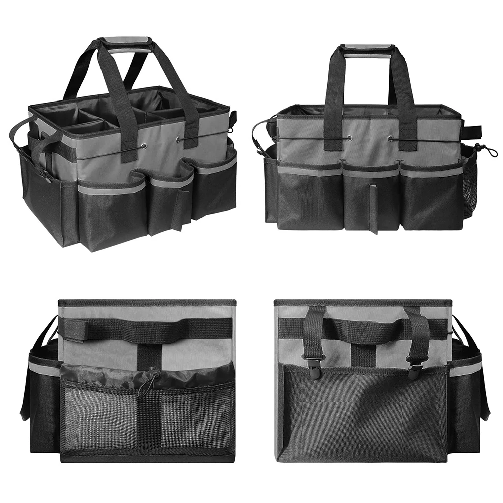 منظم مستلزمات التنظيف الكبيرة مع مقبض منظم التنظيف، حقيبة حمل، مقسم قابل للفصل لموردي التنظيف - مدبرة المنزل