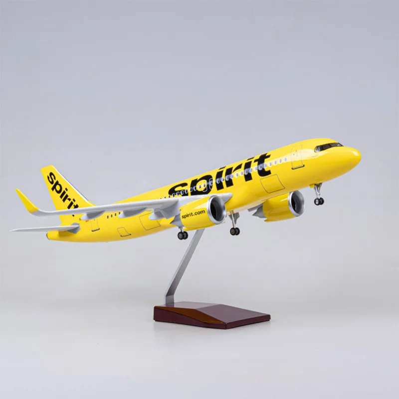 47CM 1/80 pesawat A320NEO Spirit Airlines mainan Model lampu dengan roda pendaratan Diecast Resin pesawat koleksi hadiah tampilan