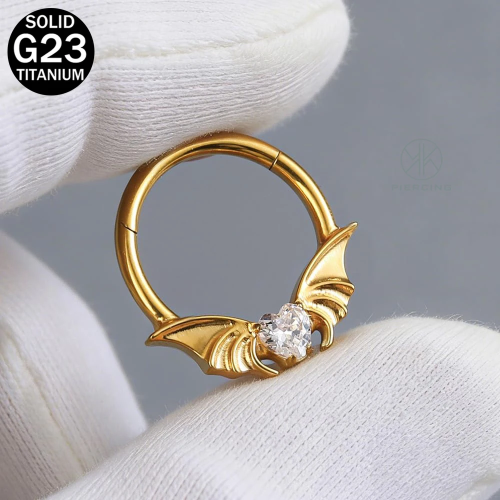 16G Titanium Bat with Cubic Zirconia Hypoallergenic Septum Nose Ring for Women Men Cartilage Hoop Conch Piercing Jewelry