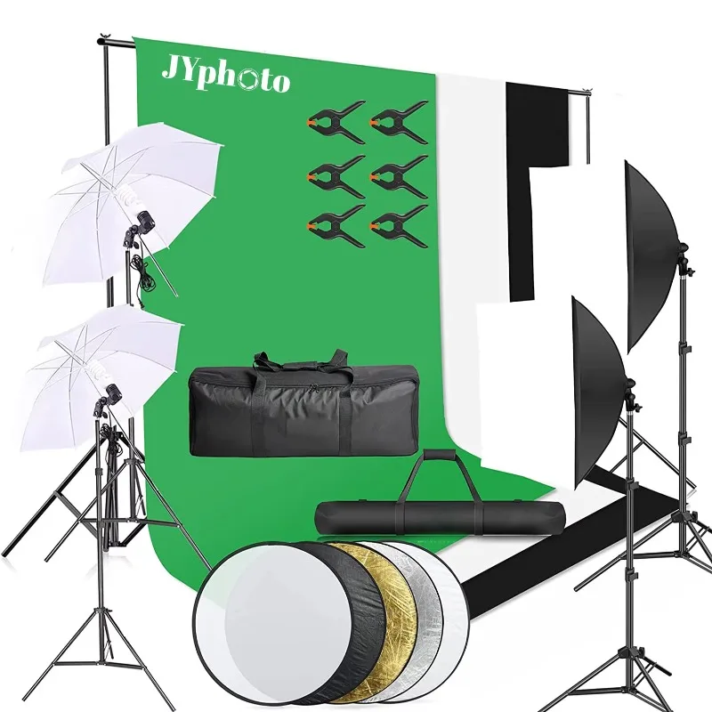 Photo studio equipment set include Backdrop stand,reflector,Photography  Lighting Kit Umbrella Softbox  kit Set