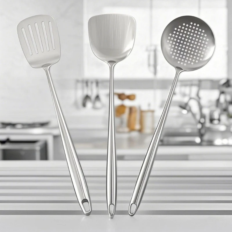 Espátula de acero inoxidable para wok, utensilios de cocina de metal, espátula ranurada, cuchara, cucharón, herramientas de cocina, juego de utensilios, accesorios de cocina
