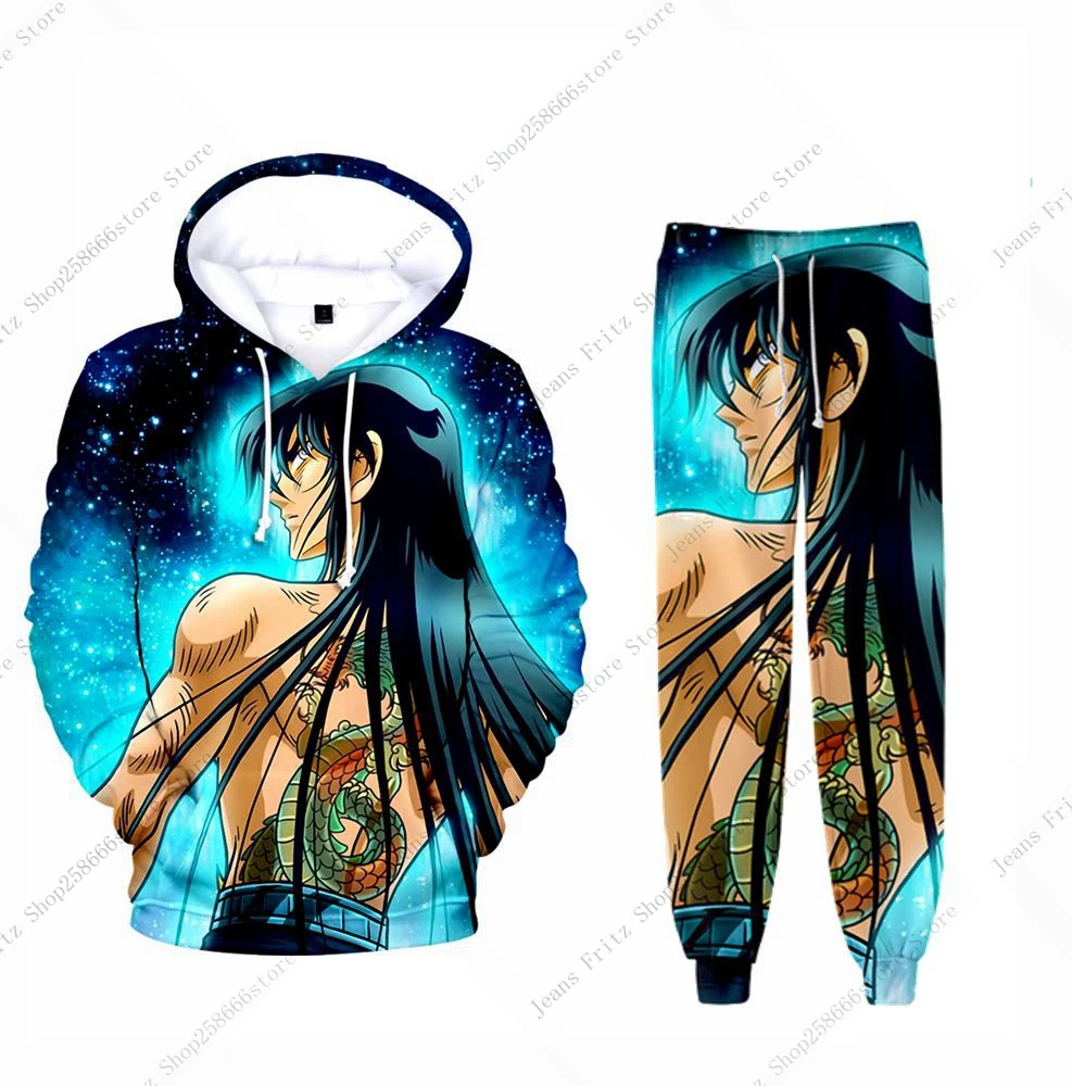 Popular Anime Saint Seiya 3D Print Hoodies Suit Man Woman Tracksuit Pants 2pcs Sets New Kids Pullover Cosplay Hoodie