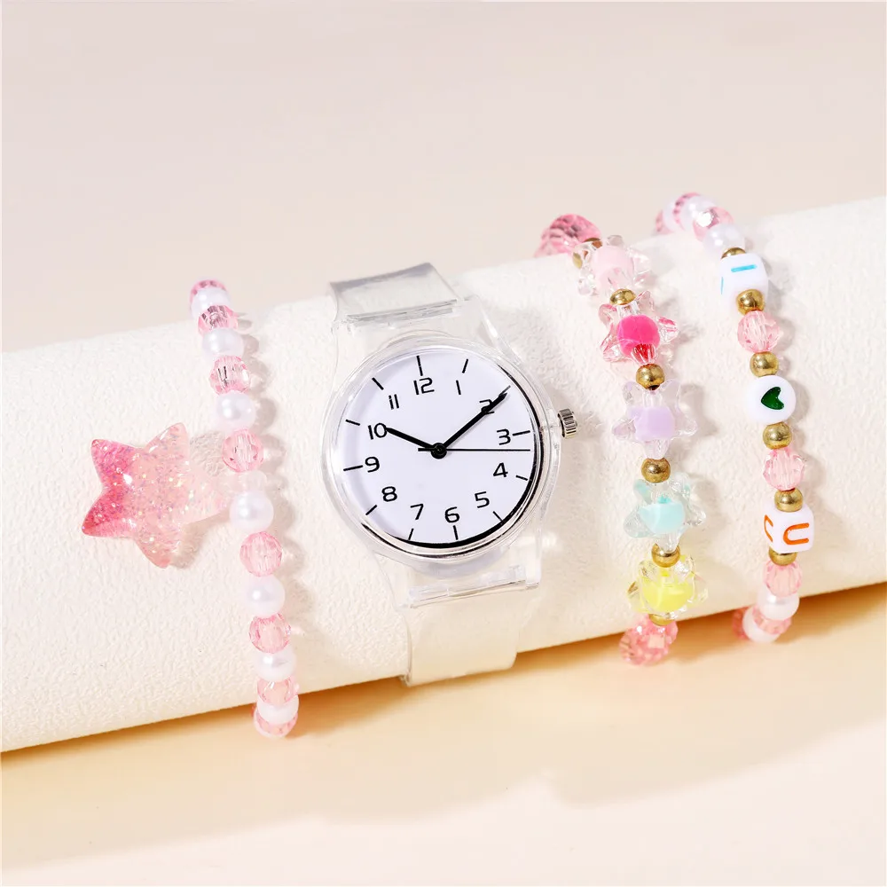 

Transparent strap Student Watch Set For Children Simple Wristwatch With Bracelet