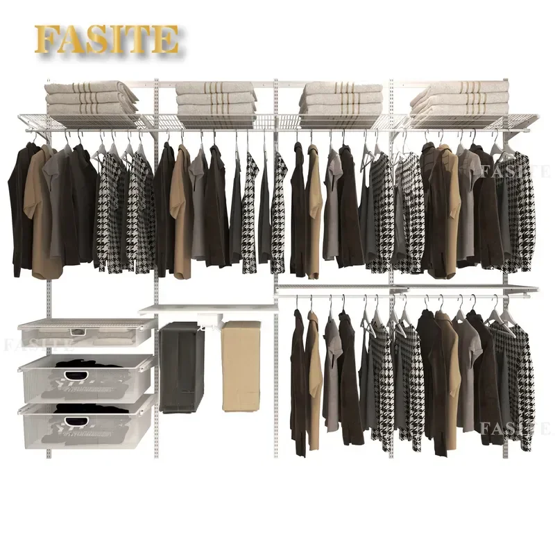 For 1.95M Open Metal Wardrobe Simple Steel Frame Closet Household Bedroom Storage Rack Durable Clothes Organizer Furniture