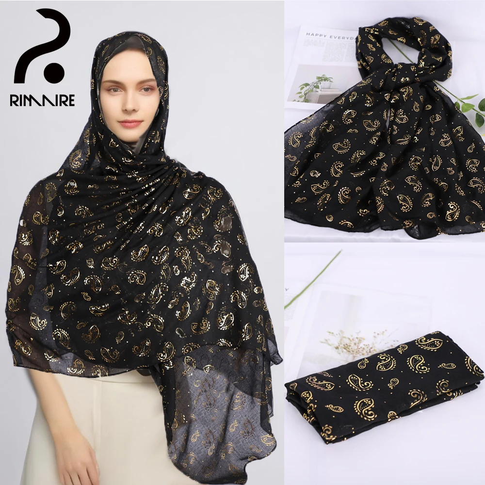 RIMAIRE Gilding Pattern Lightweight and Breathable Voile Muslim Hijabs for Women 180*80 Big Size Scarf 2024 New Fashion Scarves