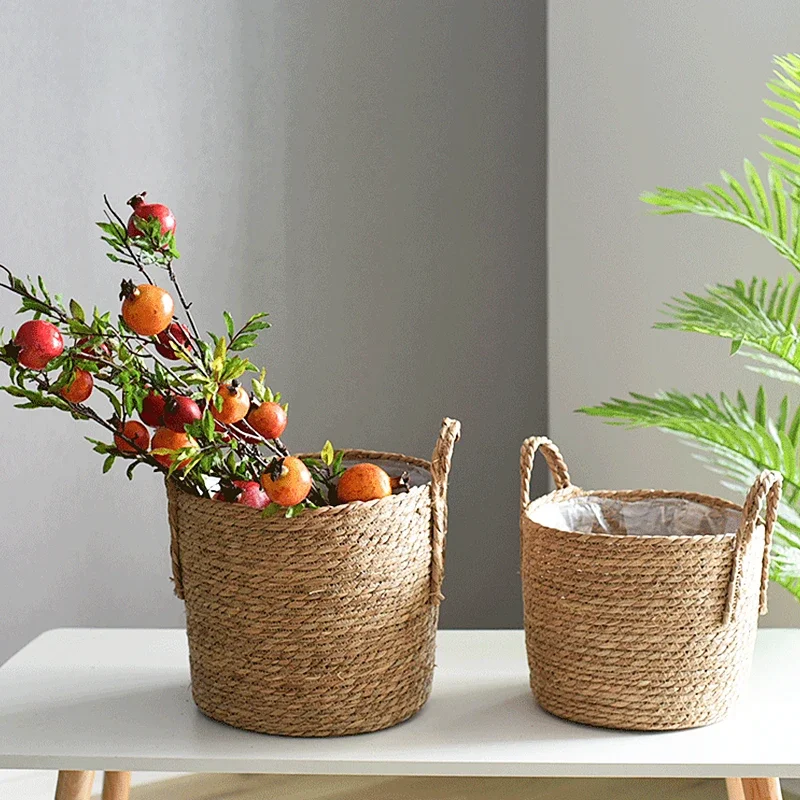 Nordic Extra Large Straw Flower Pot Seaweed Storage Basket Potted Plant Flower Basket Plant Basket Woven Floor Indoor Flower Pot