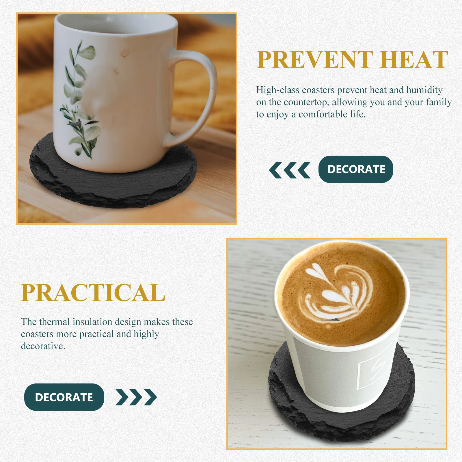 

4pcs Retro Cup Coasters Wear-Resistant Non-Slip Drink Mats For Kitchen Dining Anti-Slip Drink Coasters Home Hotel Party Use