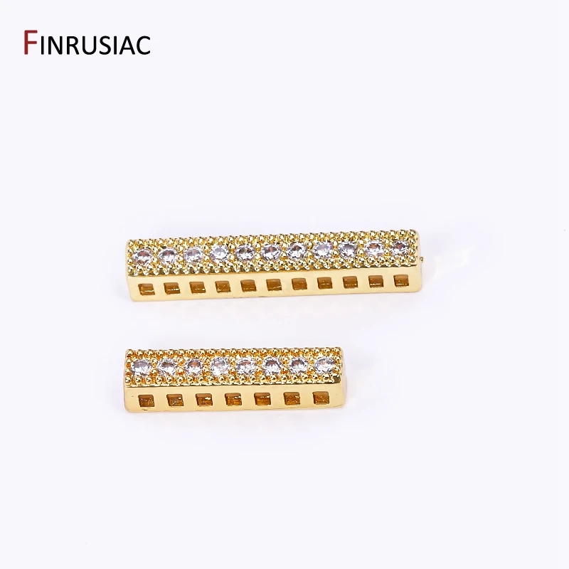 18K Gold Plated Rectangular Brass Decoration Connector Accessories, Inlaid Zircon Beads Separators For Jewelry Making Supplies