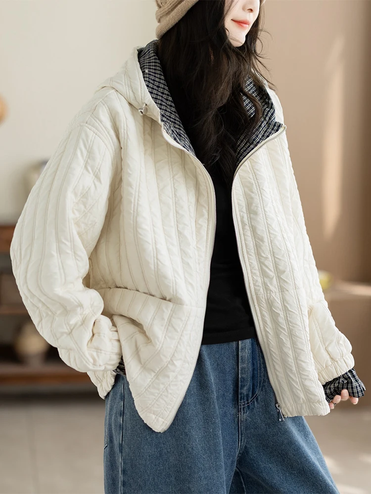 Amax LuluE 2026 Japanese Loose Casual Padded Jackets 2026 Winter Womens Fashion Hooded Vintage Parkas Soild Cotton Thicken Coats