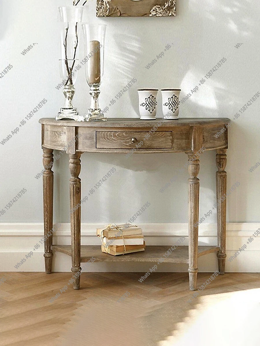 

Semi-round entrance table American country strip cabinet corridor entrance table Modern simple solid wood foyer table