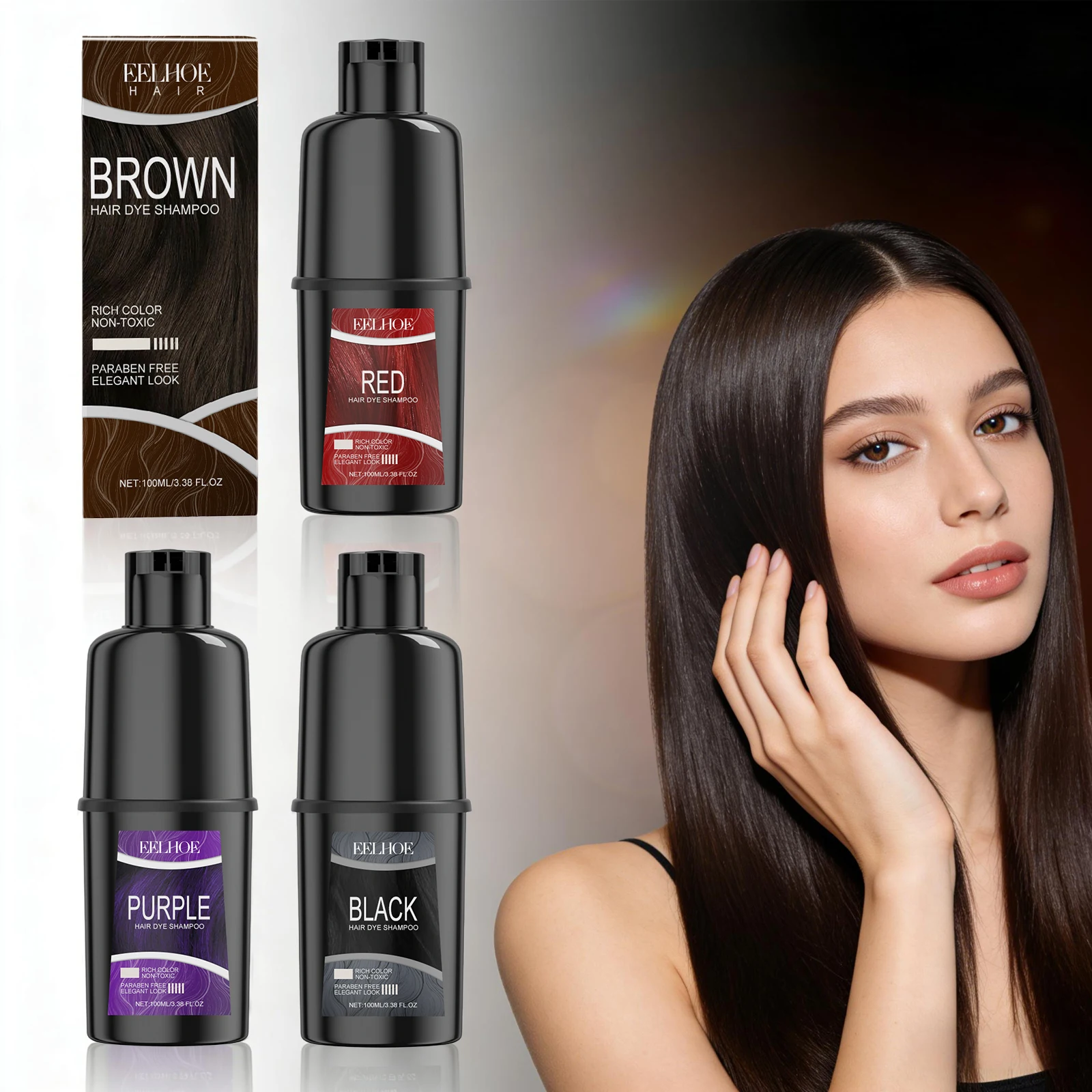 Hair Dyeing Shampoo for Women Men White to Black Semi-Permanent Hair Color Kit Lasting Natural Coloring Formula Shine Hair Care