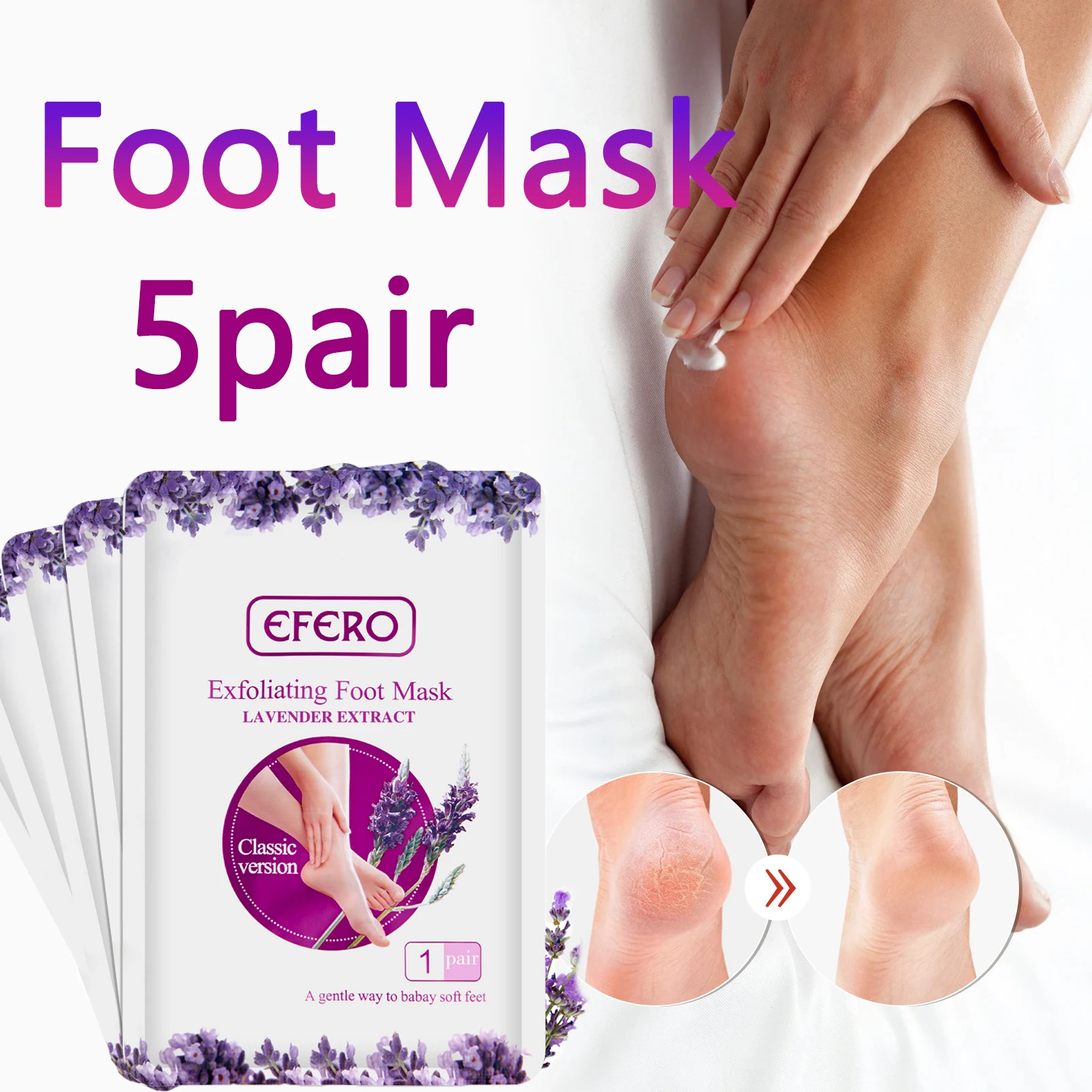 5 Pair Exfoliating Foot Mask Foot SPA Pedicure Socks Removing Dead Skin Whitening Heels Feet Peeling Anti Cracked Foot Skin Care