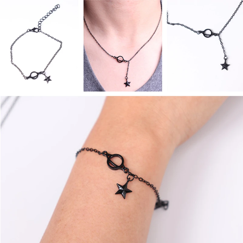 New Black Star Planet Pendant Bracelets Gothic Punk Geometry Adjustable Bracelet For Women Fashion Jewelry Wholesale Gift