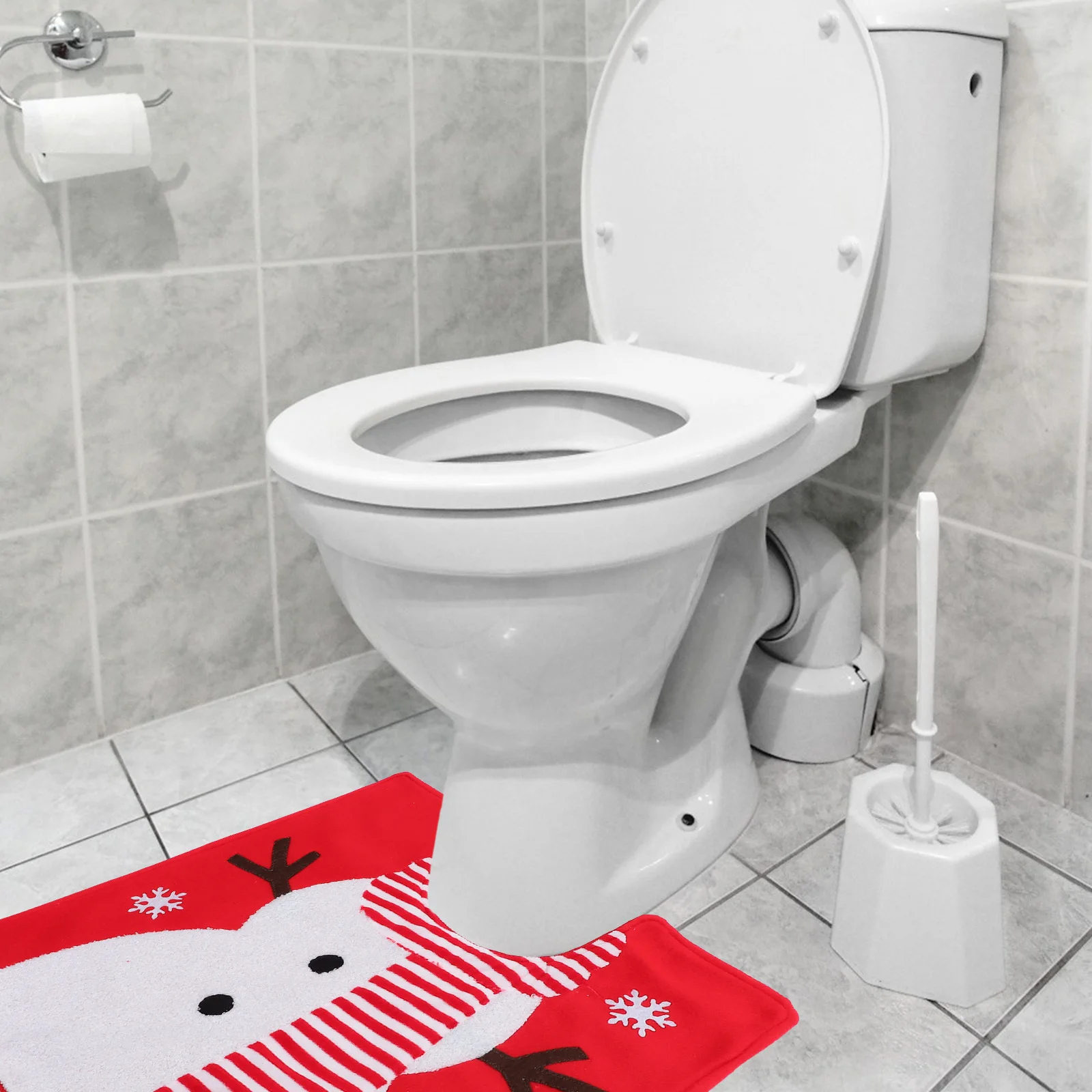 

1Set Christmas Toilet Floor Mat Set Xmas Toilet Lid Protector Snowman Theme Decorative Bathroom Floor Pad for Holiday Season