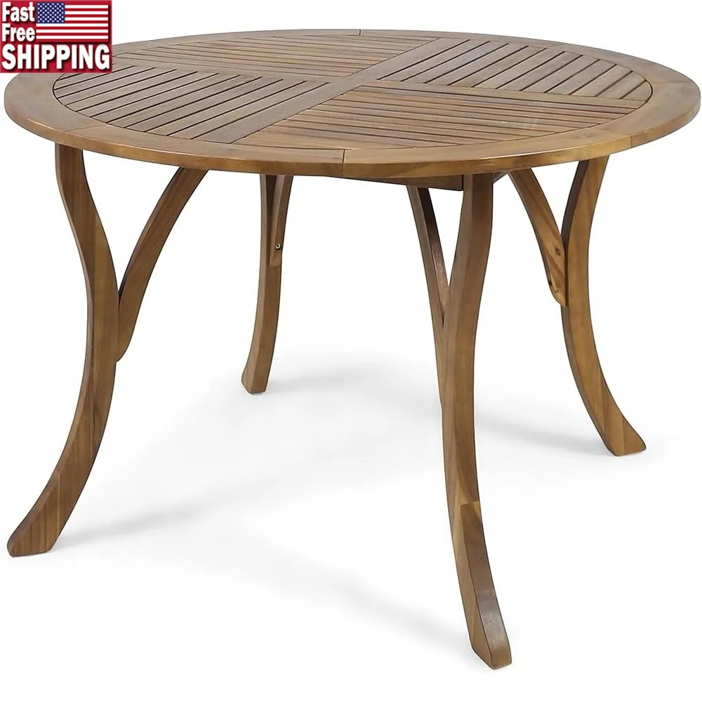 47 인치 라운드 아카시아 나무 식탁 야외 티크 테이블 세련된 정원 가구 손수 파티오 테이블