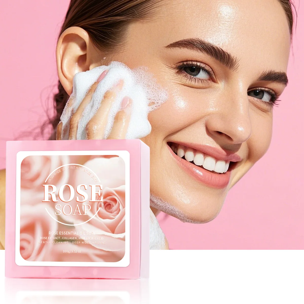 

100g B+ Pink Rose Natural Hydrating Whitening Handmade Goat Milk Soap Solid Skin Whitening Soap