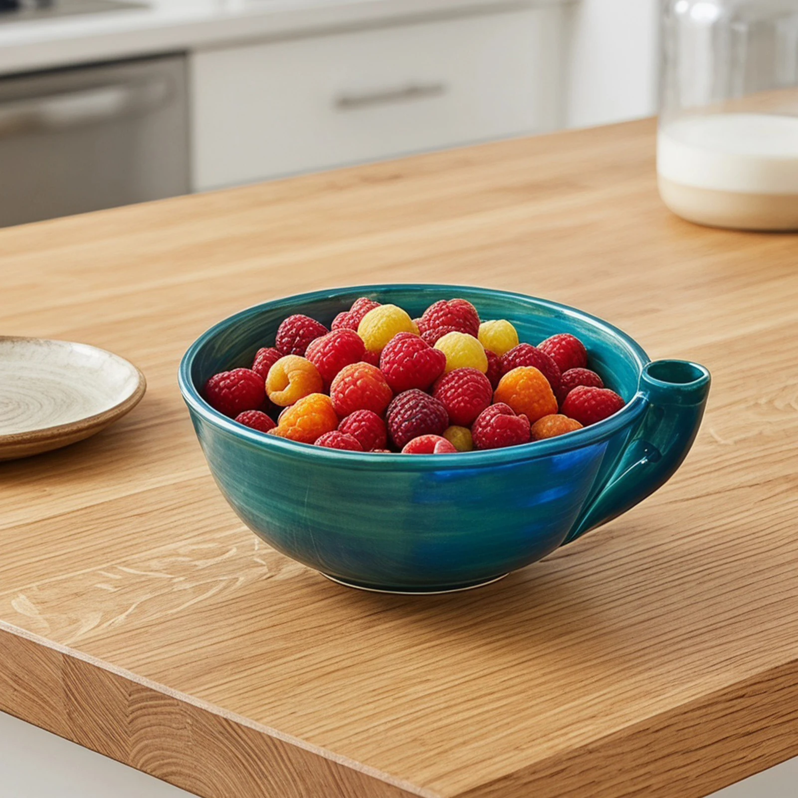 Ceramic Berry Rinse Bowl with Drainage Self Spinning Berry Washing Bowl 360 Degree Rotating for Cleaning Berries Vegetables