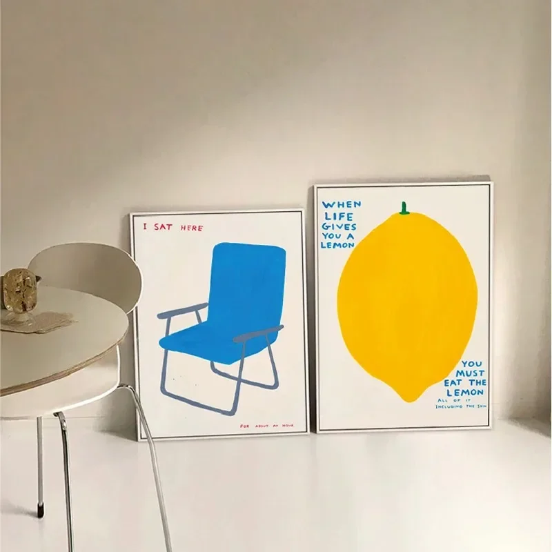 Nordic Simple Orange Lemon Blue Chair Floor Korean Wall Art Canvas Painting Posters for Living Room Bedroom Home Decor  Moder